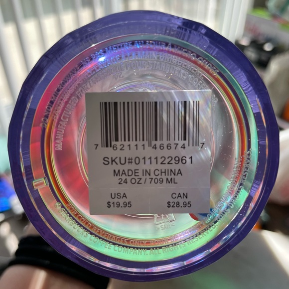 NWT - Starbucks 24 oz Rainbow Reusable Cold Cup w/straw & dome lid - Picture 5 of 9